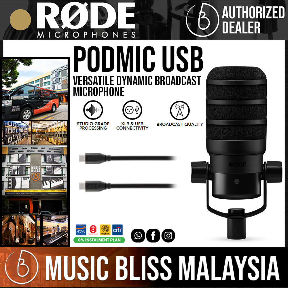  Rode PodMic Cardioid Dynamic Broadcast Microphone, Black :  Musical Instruments