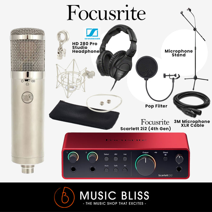 Focusrite 2i2 3rd Gen Home Recording Audio Interface + Studio Headphones +  Microphone Cable