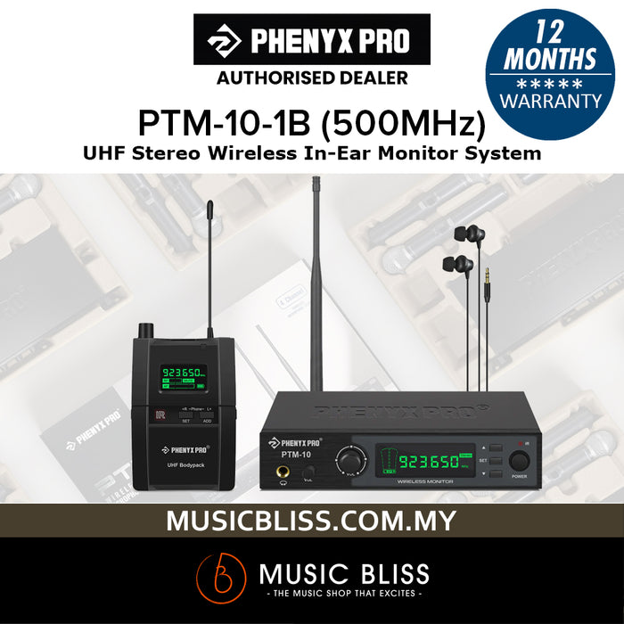 Phenyx Pro Best Budget Wireless PTM-10-1B Stereo Wireless in Ear Monitor System Bodypack Receiver, Performance with 89 Adjustable Frequencies, 500MHz