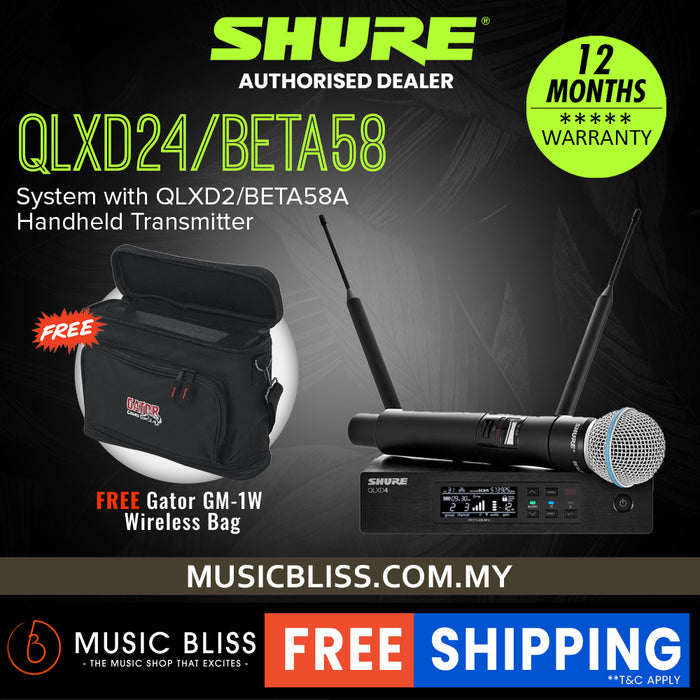 Shure QLXD24/BETA58 Handheld Wireless Microphone System, QLXD4 Receiver & QLXD2/BETA58A Handheld Transmitter