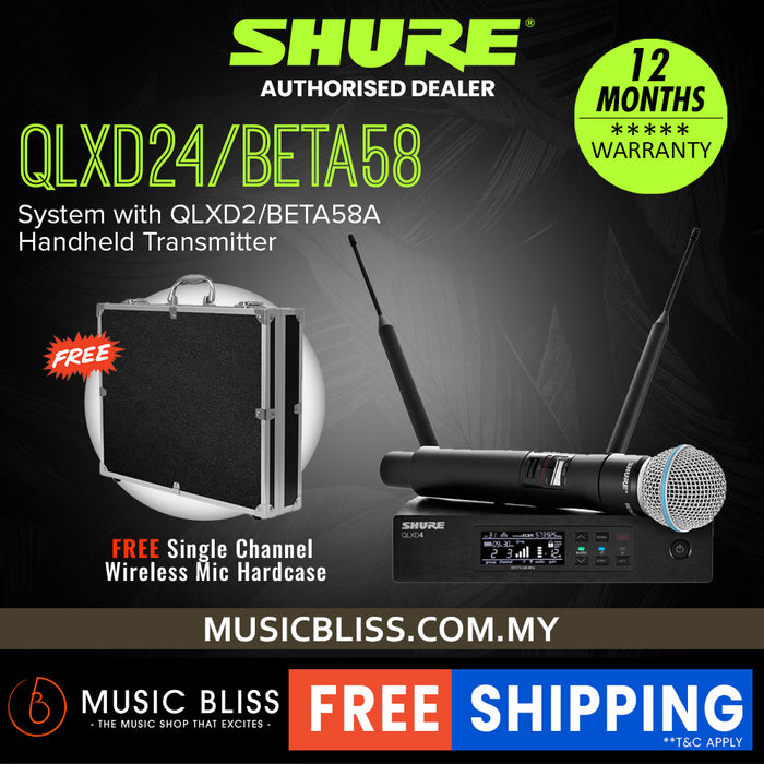 Shure QLXD24/BETA58 Handheld Wireless Microphone System, QLXD4 Receiver & QLXD2/BETA58A Handheld Transmitter