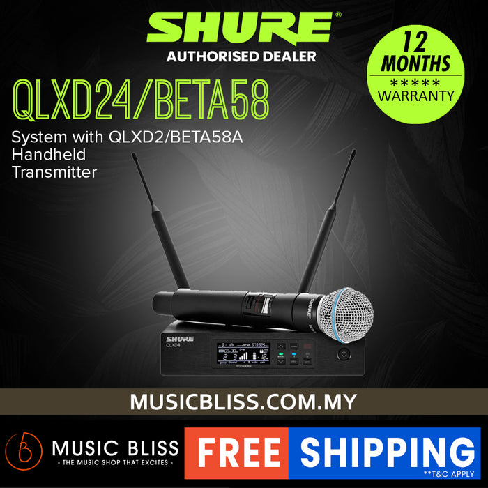 Shure QLXD24/BETA58 Handheld Wireless Microphone System, QLXD4 Receiver & QLXD2/BETA58A Handheld Transmitter