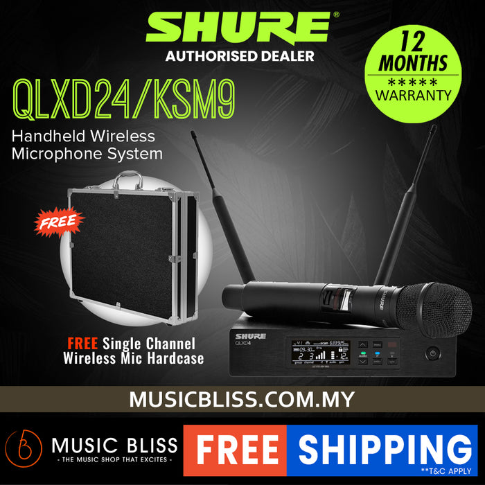 Shure QLXD24/KSM9 Handheld Wireless Microphone System, QLXD4 Receiver & QLXD2 Handheld Transmitter with KSM9 Microphone Head