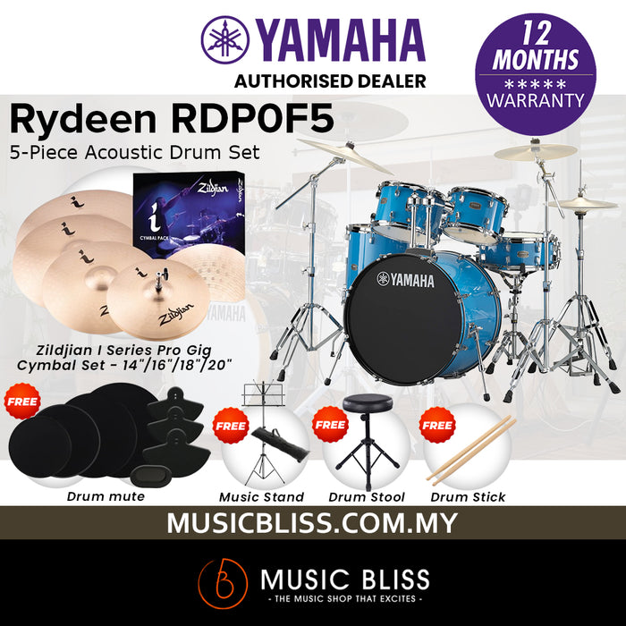 Yamaha Rydeen RDP0F5 5-Piece Drum Set - 20" Kick - Sky Blue