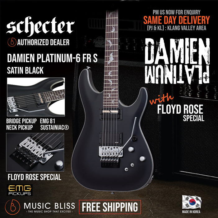 Schecter Damien Platinum 6 FR-S - Satin Black [MIK] - Music Bliss Malaysia