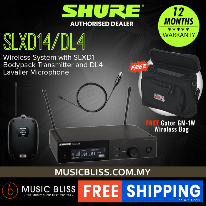 Shure SLXD14/DL4 Wireless System with SLXD1 Bodypack Transmitter and DL4 Lavalier Microphone