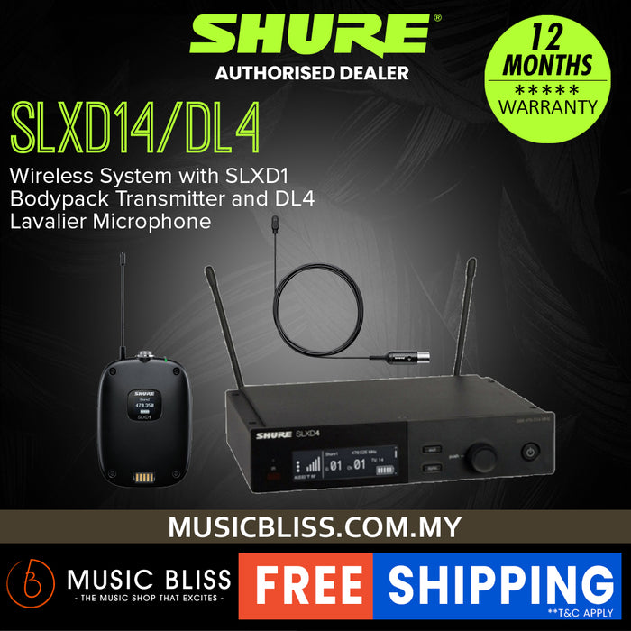 Shure SLXD14/DL4 Wireless System with SLXD1 Bodypack Transmitter and DL4 Lavalier Microphone