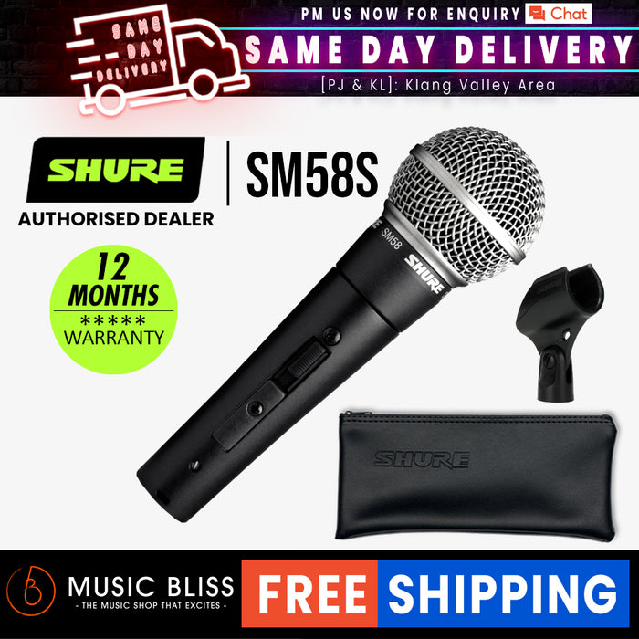 Shure SM58S Vocal Microphone with On Off Switch Music Bliss Malaysia