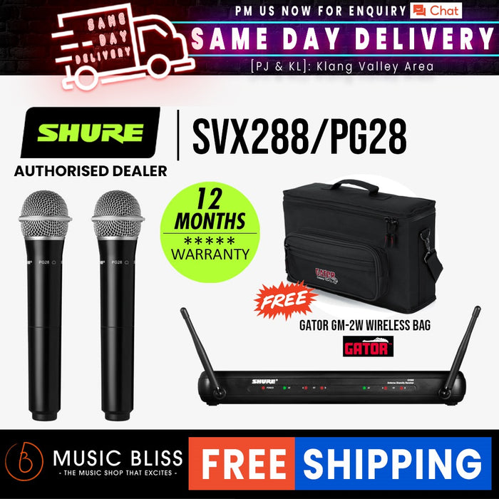 Shure SVX288 PG28 Dual Handheld Wireless Microphone System SVX88 Dual Diversity Receiver Dual PG28 Handheld Microphone