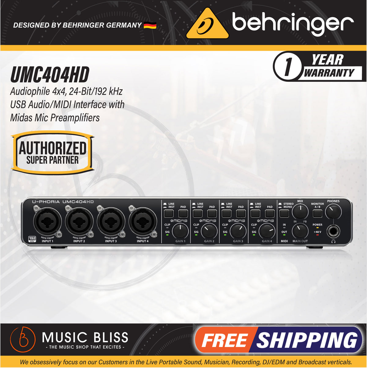 Behringer U-Phoria UMC404HD USB 2.0 Audio Interface