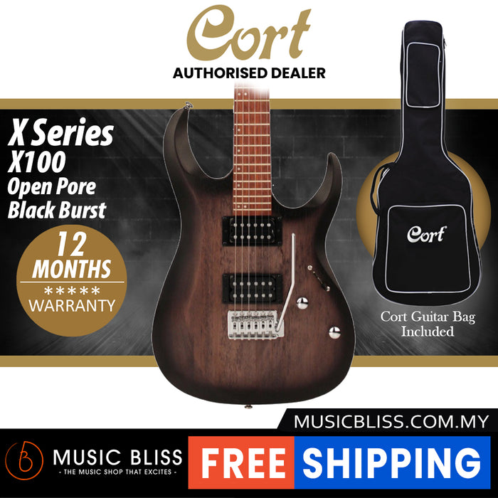 Cort X Series X100 Electric Guitar with Bag - Open Pore Black Burst