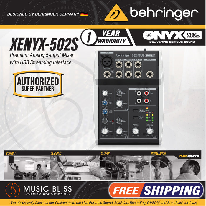 Behringer XENYX 502S Premium Analog 5-Input Mixer with USB Audio Streaming Interface - Music Bliss Malaysia