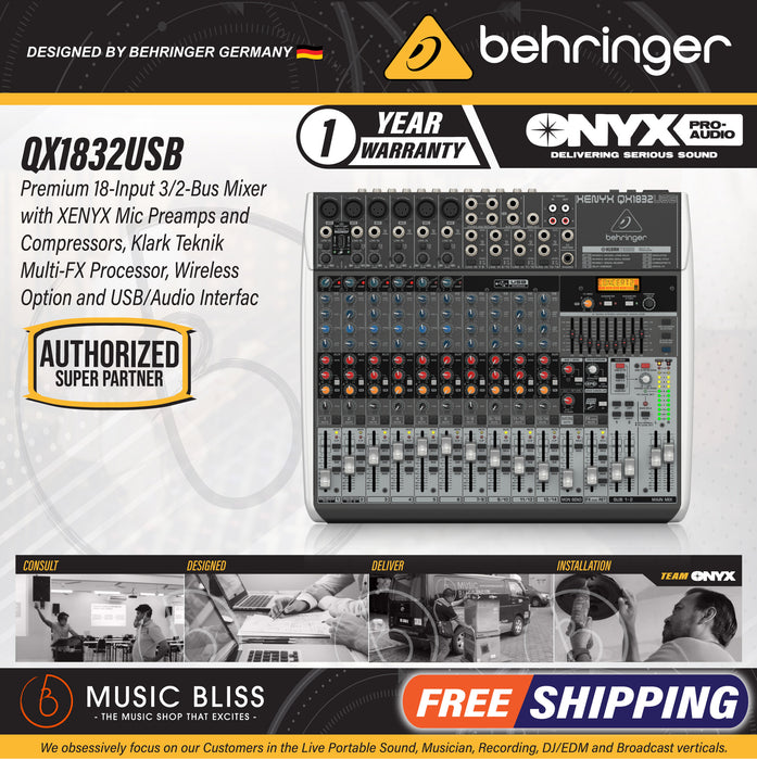 Behringer XENYX QX1832USB Mixer with USB and Effects - Music Bliss Malaysia