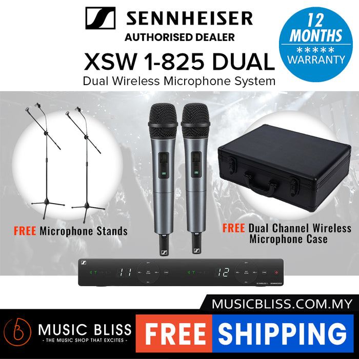 Sennheiser XSW 1-825 Dual Wireless Dual Handheld Microphone System with FREE Microphone Stands