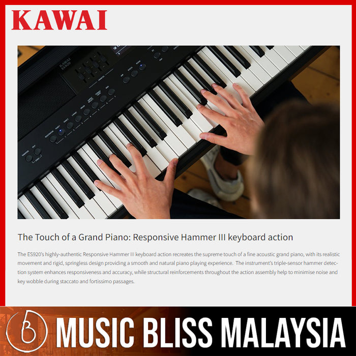 Kawai ES-920 Portable Digital Home Piano - Black - Music Bliss Malaysia