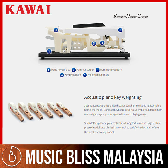 Kawai ES-120 Portable Digital Home Piano - White - Music Bliss Malaysia