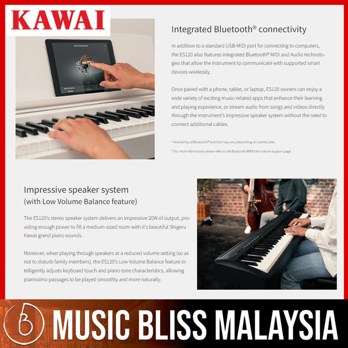 Kawai ES-120 Portable Digital Home Piano - White - Music Bliss Malaysia