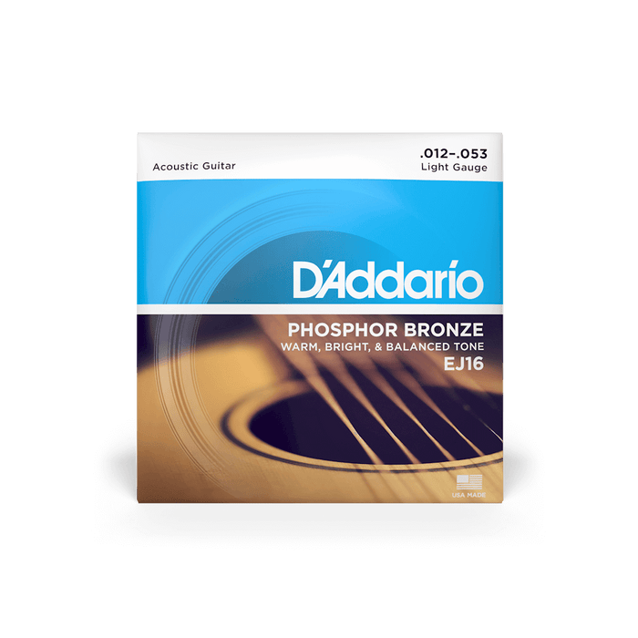 D'Addario EJ16-E Phosphor Bronze Acoustic Strings Light - .012-.053 (FREE Extra 1st String) - Music Bliss Malaysia