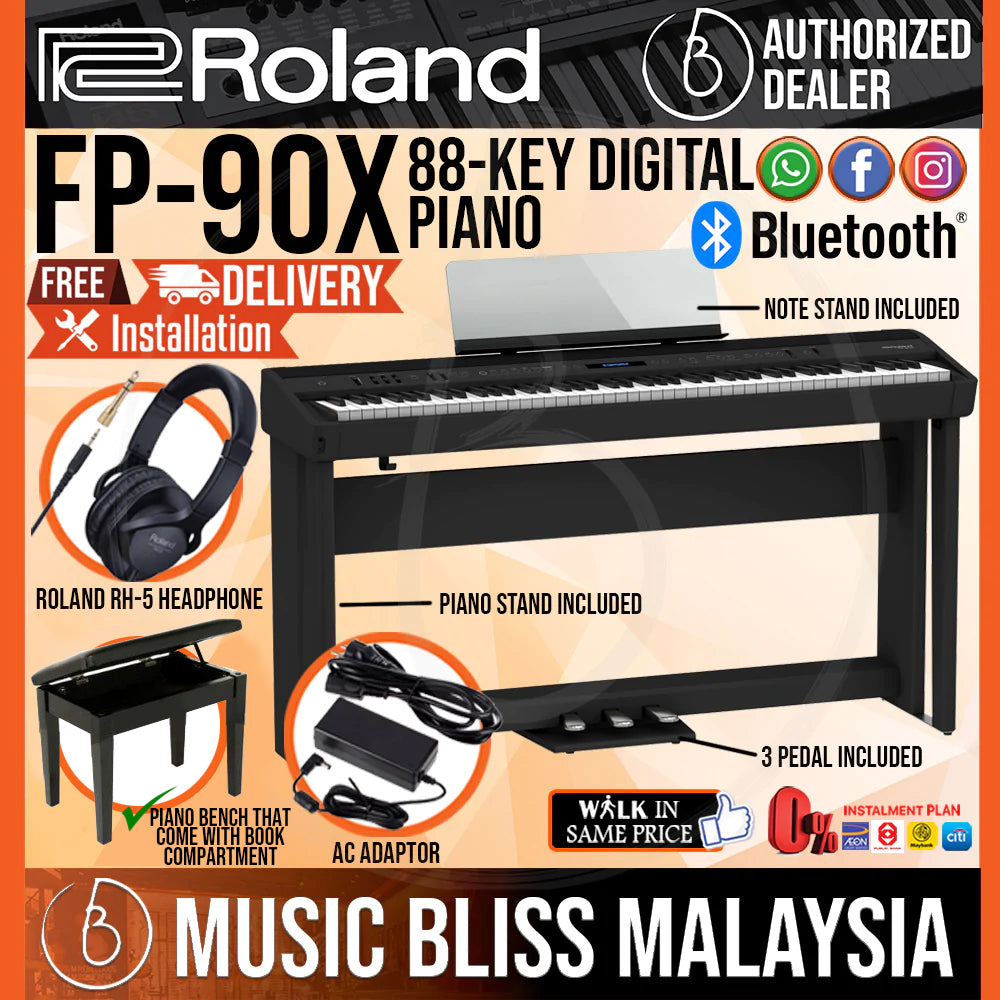 Roland FP-90X 88-key Digital Piano Home Package - Black (FP90X / FP 90X ...