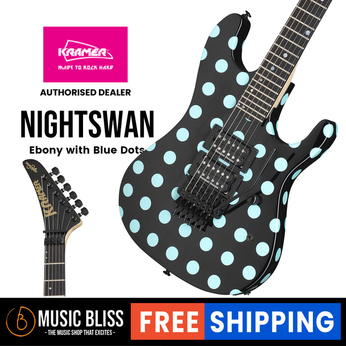 Kramer Nightswan Electric Guitar - Ebony with Blue Dots - Music Bliss Malaysia