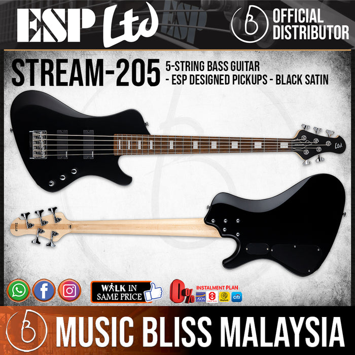 ESP LTD Stream-205 5-String Bass Guitar - Black Satin (STREAM205BLKS) - Music Bliss Malaysia