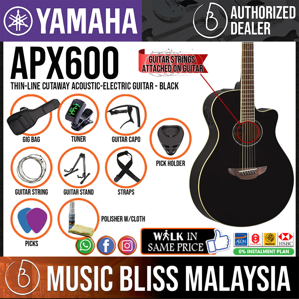 Yamaha APX600 BL Thin Body Acoustic-Electric Guitar Black with