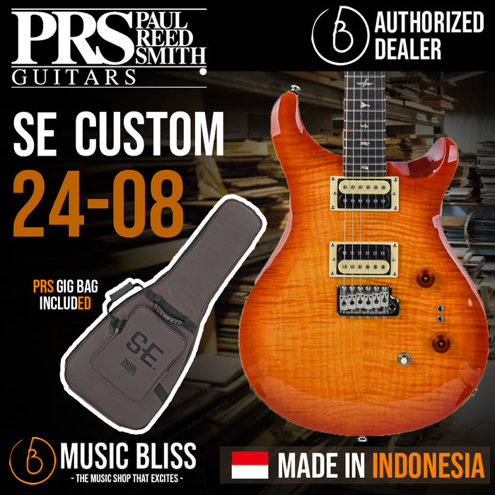 PRS SE Custom 24-08 Electric Guitar with Bag - Vintage Sunburst (Made in Indonesia) - Music Bliss Malaysia