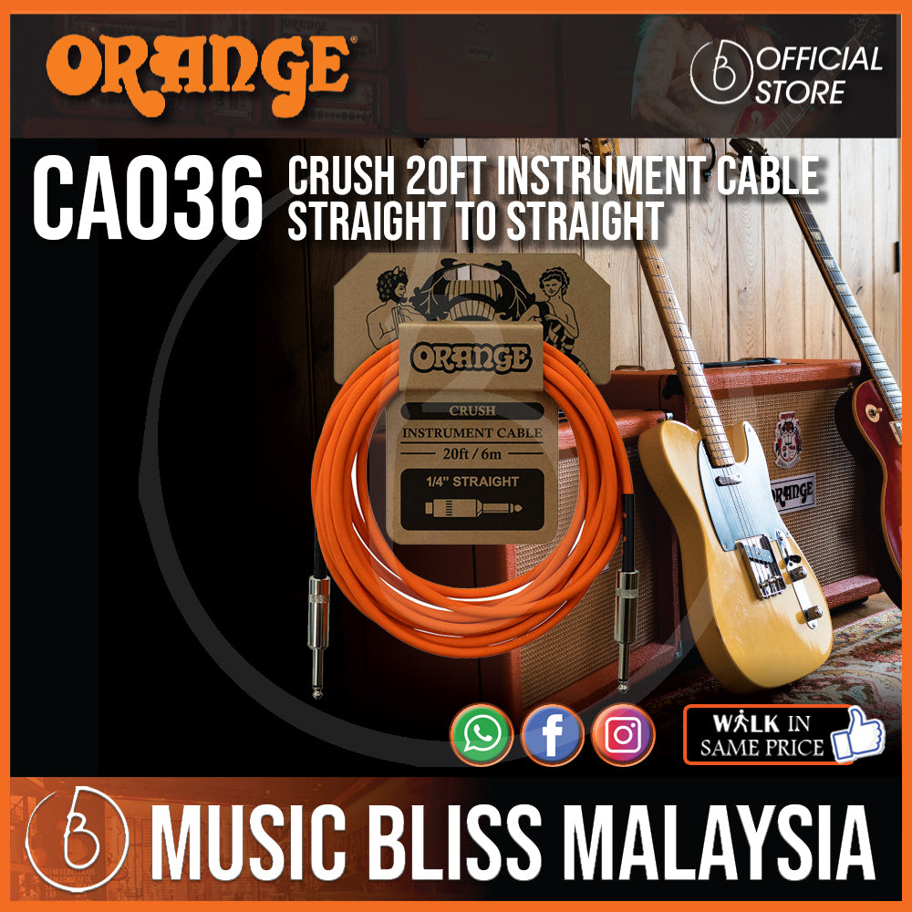 ORANGE CRUSH Instrument Cable 20ft 6m 1/4 Angled Straight CA037