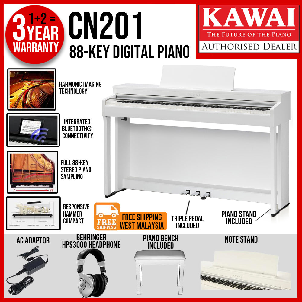 Kawai CN201 Digital Piano - White | Music Bliss Malaysia