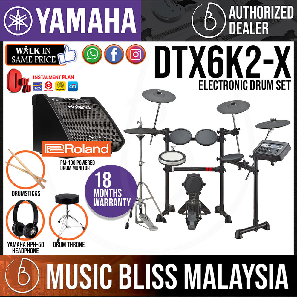 Yamaha Dtx6k2 X Electronic Drum Set With Roland Pm 100 Drum Monitor And Yamaha Hph 50 Headphone 2143