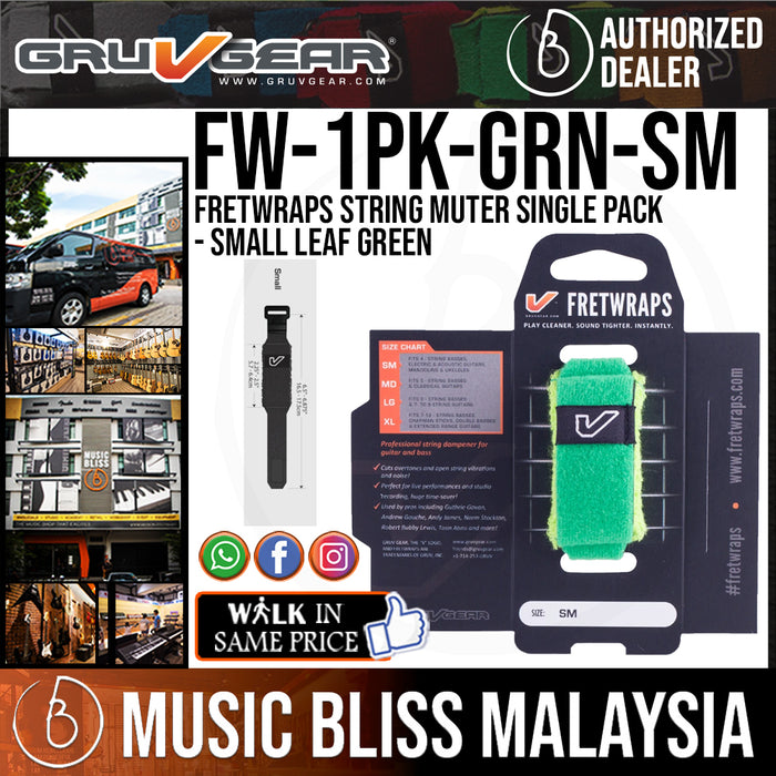 Gruv Gear FretWraps HD 'Leaf' String Muter Single Pack - Small Green (FW-1PK-GRN-SM / FW 1PK GRN SM) - Music Bliss Malaysia