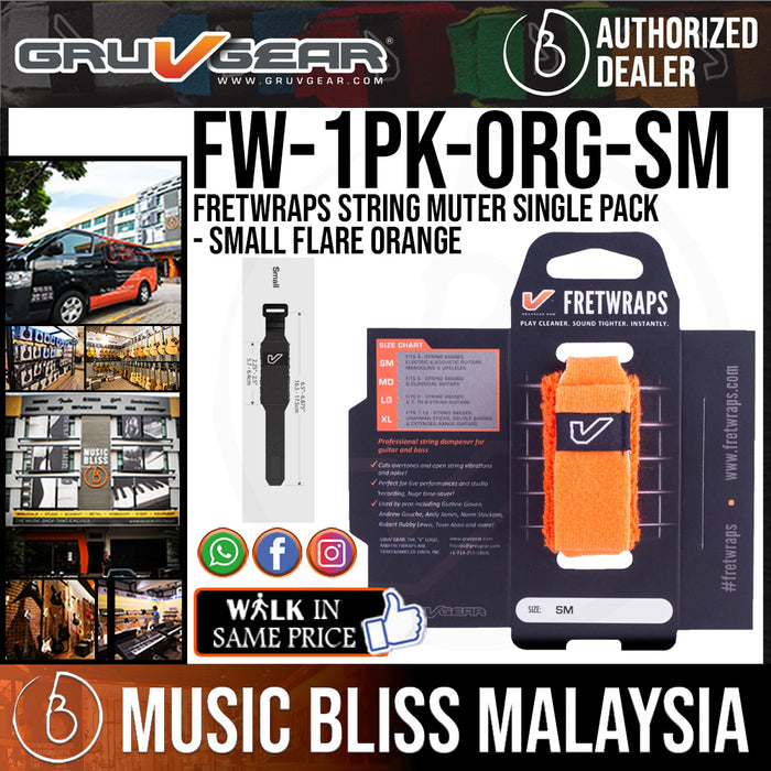 Gruv Gear FretWraps HD 'Flare' String Muter Single Pack - Small Orange (FW-1PK-ORG-SM / FW 1PK ORG SM) - Music Bliss Malaysia