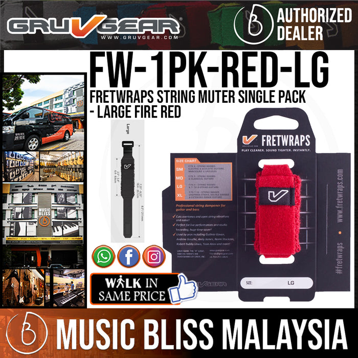 Gruv Gear FretWraps HD 'Fire' String Muter Single Pack - Large (FW-1PK-RED-LG / FW 1PK RED LG) - Music Bliss Malaysia