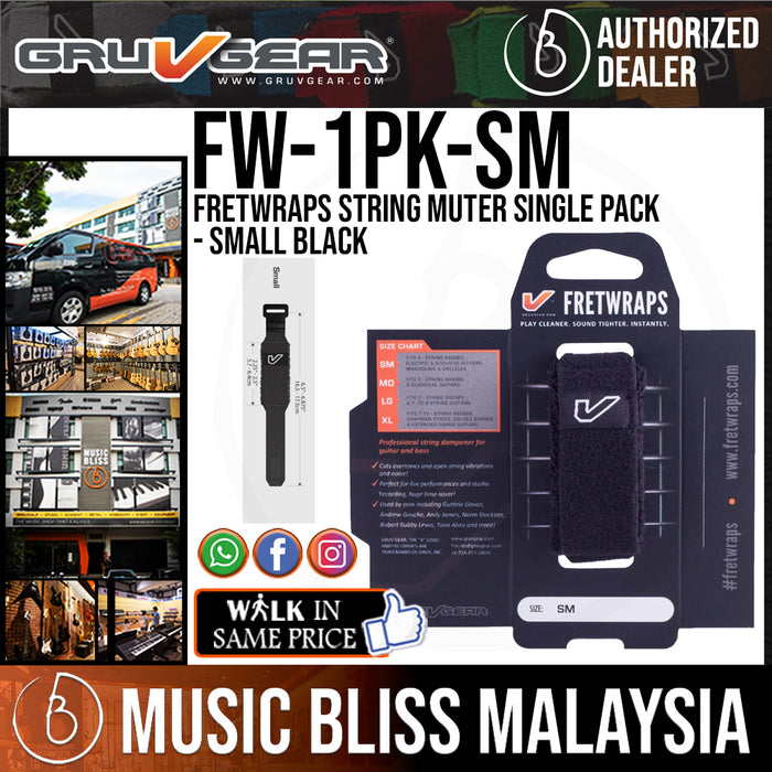 Gruv Gear FretWraps String Muter Single Pack - Small Black (FW-1PK-SM / FW 1PK SM) - Music Bliss Malaysia