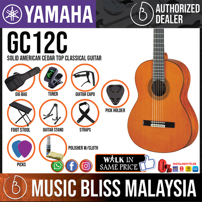 Yamaha GC12C Solid American Cedar Top Classical Guitar (GC12C) - Music Bliss Malaysia