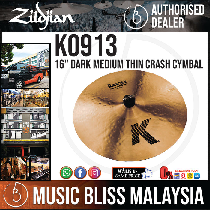 Zildjian 16" K Zildjian Dark Medium Thin Crash Cymbal (K0913) - Music Bliss Malaysia