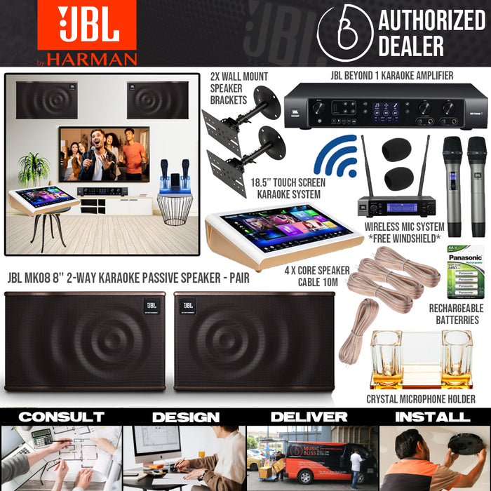 JBL Karaoke System Set Package for Home with MK08 8'' Passive Speaker, Beyond 1 Amplifier, Karaoke Machine and Wireless Handheld Microphone - Music Bliss Malaysia