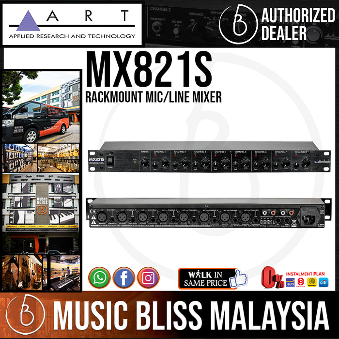 ART MX821S Rackmount Mic/Line Mixer w/Individual Volume, Pan, Phantom Power Controls, and Stereo Output (MX-821S) - Music Bliss Malaysia