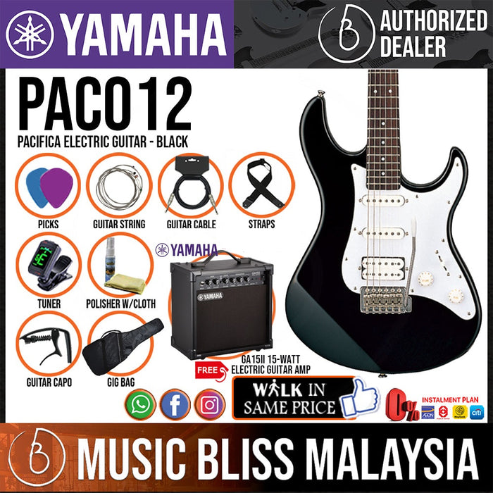 Yamaha PAC012 HSS Electric Guitar Package with GA15II Electric Speaker Amplifier - Black - Music Bliss Malaysia