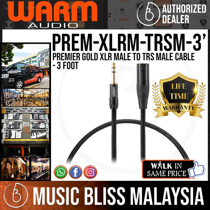 Warm Audio Premier Gold XLR Male to TRS Male Cable - 3-foot (Prem-XLRm-TRSm-3') - Music Bliss Malaysia