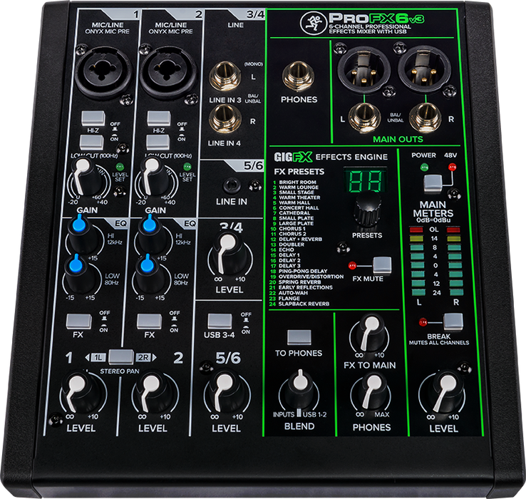 Mackie ProFX6v3 6-channel Mixer with USB and Effects (Pro FX 6v3 / Pro FX6 v3) - Music Bliss Malaysia