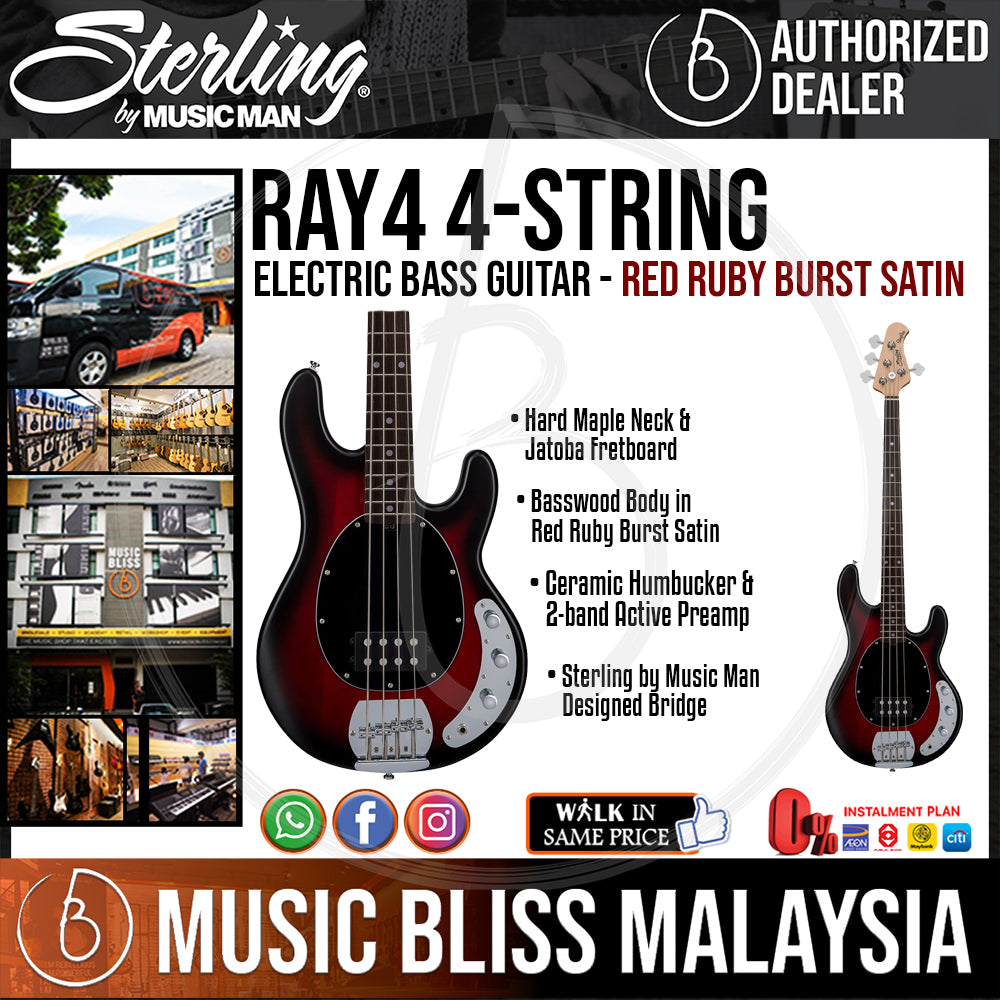 Sterling by Music Man StingRay Ray4 Bass Guitar in Trans Blue Satin :  : Musical Instruments, Stage & Studio