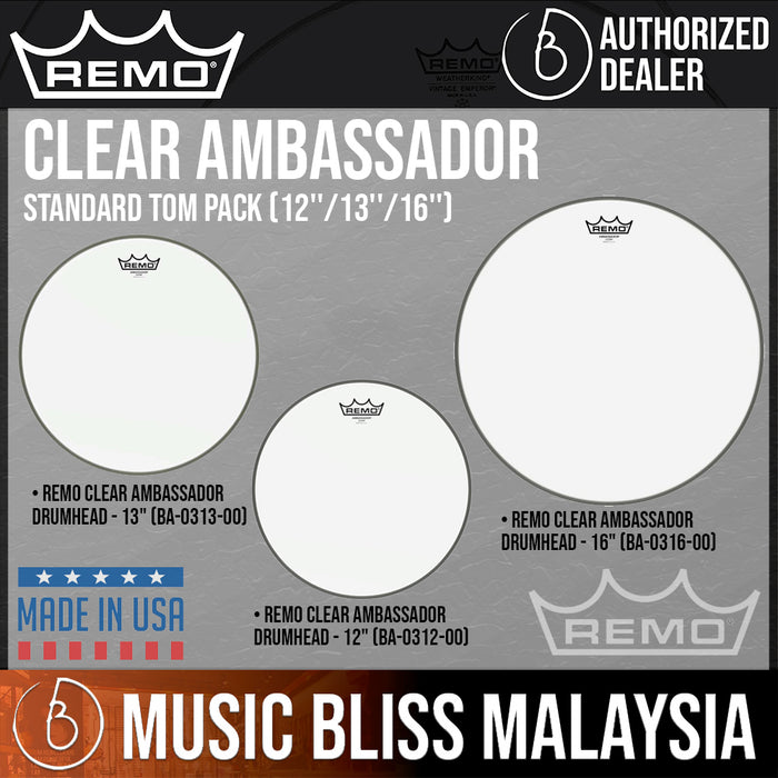 Remo Clear Ambassador Standard Tom Pack (12''/13''/16'') | Music Bliss ...