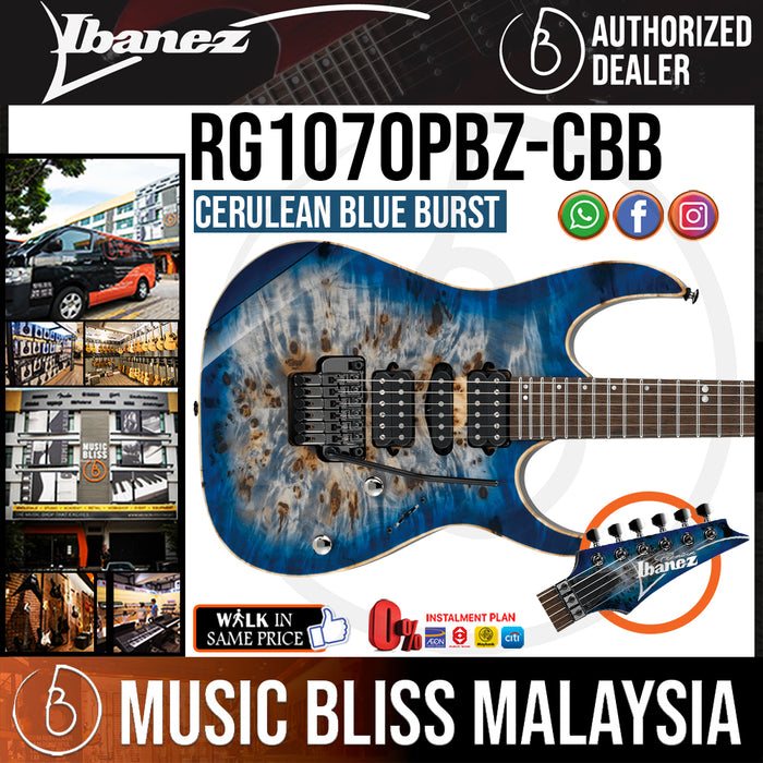 Ibanez RG Premium RG1070PBZ - Cerulean Blue Burst  (RG1070PBZ-CBB) - Music Bliss Malaysia