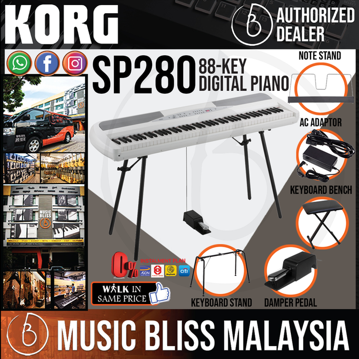 Korg SP-280 88-Key Digital Piano with Keyboard Bench - White (SP280) *CMCO Promotion* - Music Bliss Malaysia