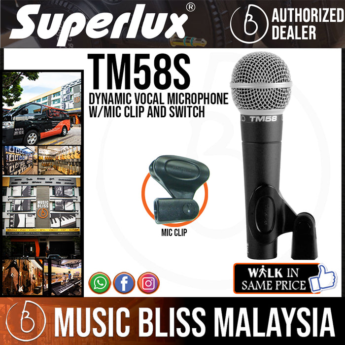 Superlux TM58S Dynamic Vocal Microphone w/Mic Clip and Switch - Music Bliss Malaysia