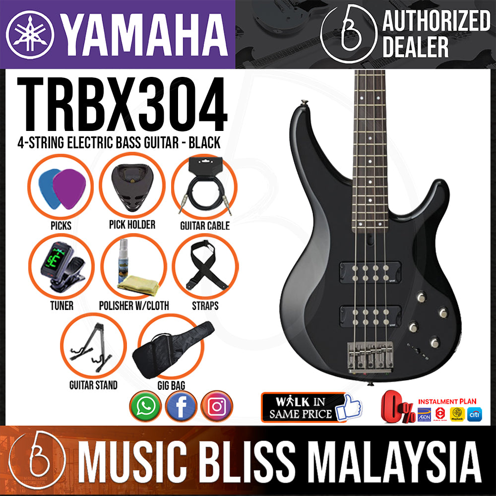 Yamaha TRBX304 4-string Electric Bass Guitar Package - Black