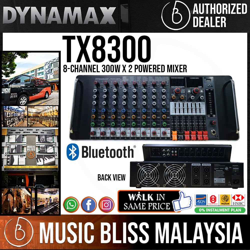 Dynamax TX8300 8-Channel 300W x 2 Powered Mixer With USB / Bluetooth ...