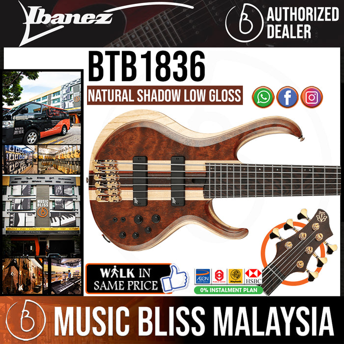 Ibanez Premium BTB1836 Bass Guitar - Natural Shadow Low Gloss - Music Bliss Malaysia