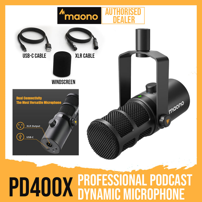 MAONO PD400X Professional Podcast Dynamic Microphone USB/XLR Dual Mode for PC/Phone/Podcasting/Recording - Music Bliss Malaysia